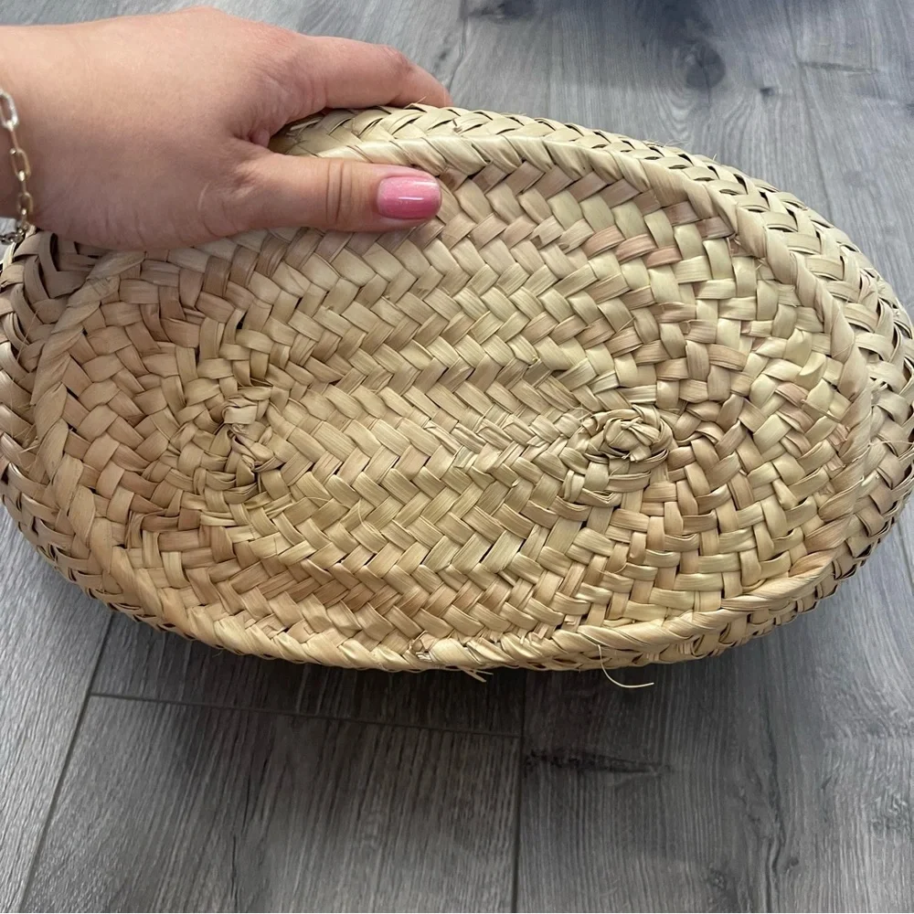 POOLSIDE Essaouira Medium Straw Tote Silver Natural